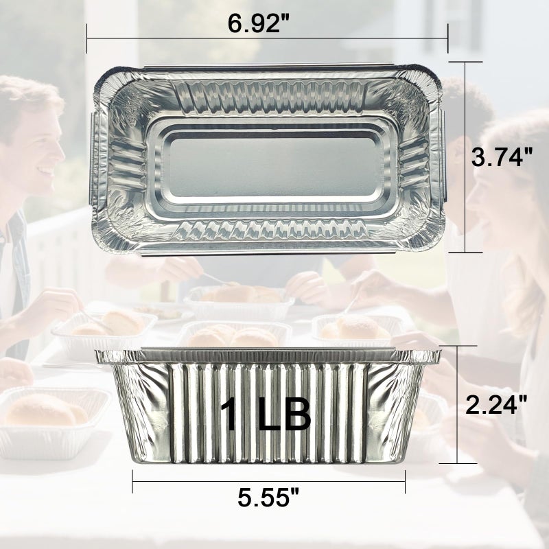 FUTINA 50 Pack 6.9" x 3.7" x 2.3" 1 LB Disposable Aluminum Premium Bread Tins, mini loaf pans with lids Used for baking bread, cakes, fruit pies, or refrigerated food - Image 2